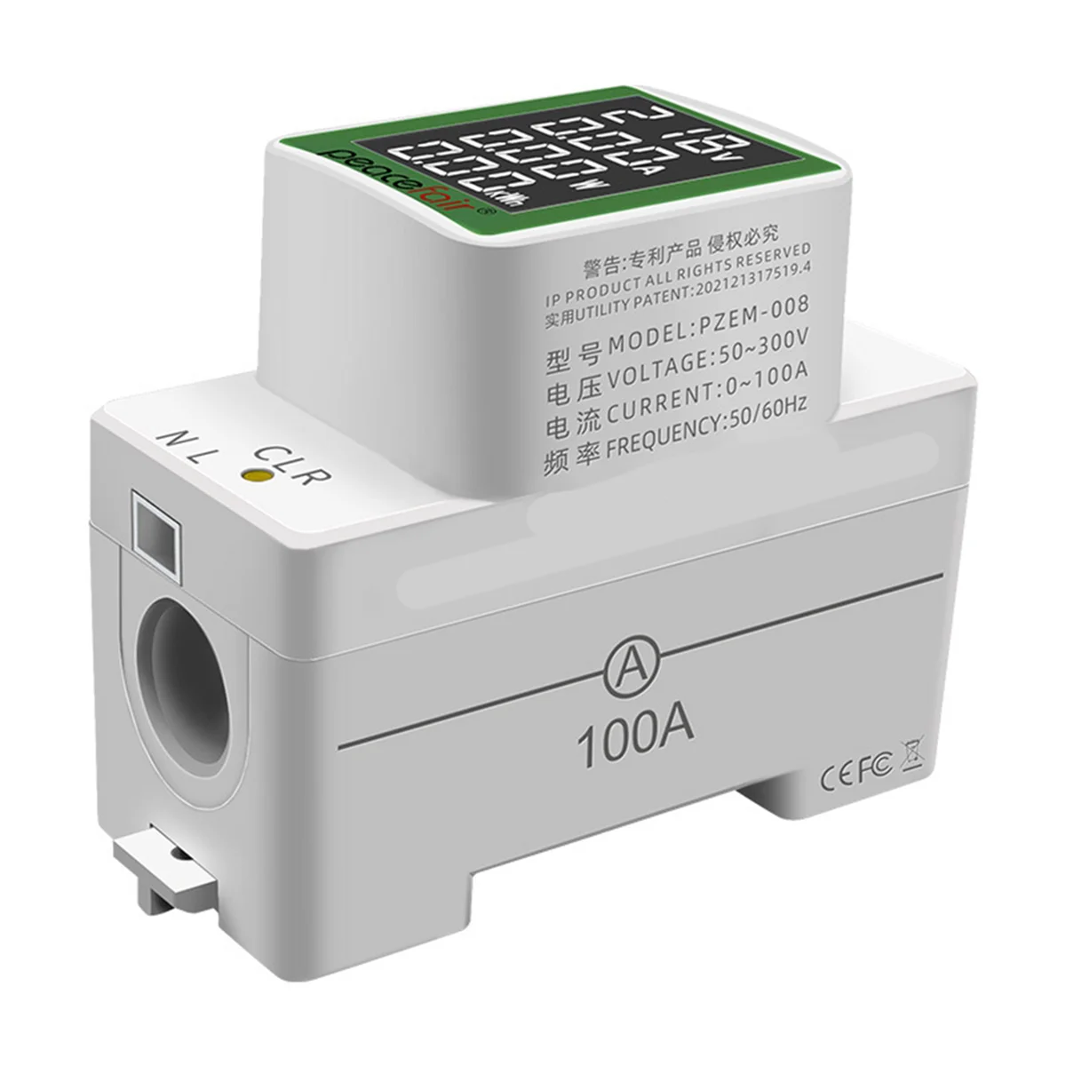 SCLS  PZEM-008 White Din Rail Electricity Digital Power Energy Meter Watt Kwh Wattmeter Monitor Ammeter Voltmeter