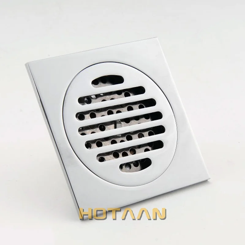 . High Quality Chrome Plated Solid Brass Made Bathroom Accessory Square Floor Drain Waste Grate 100mm*100mm YT-2107 image 2