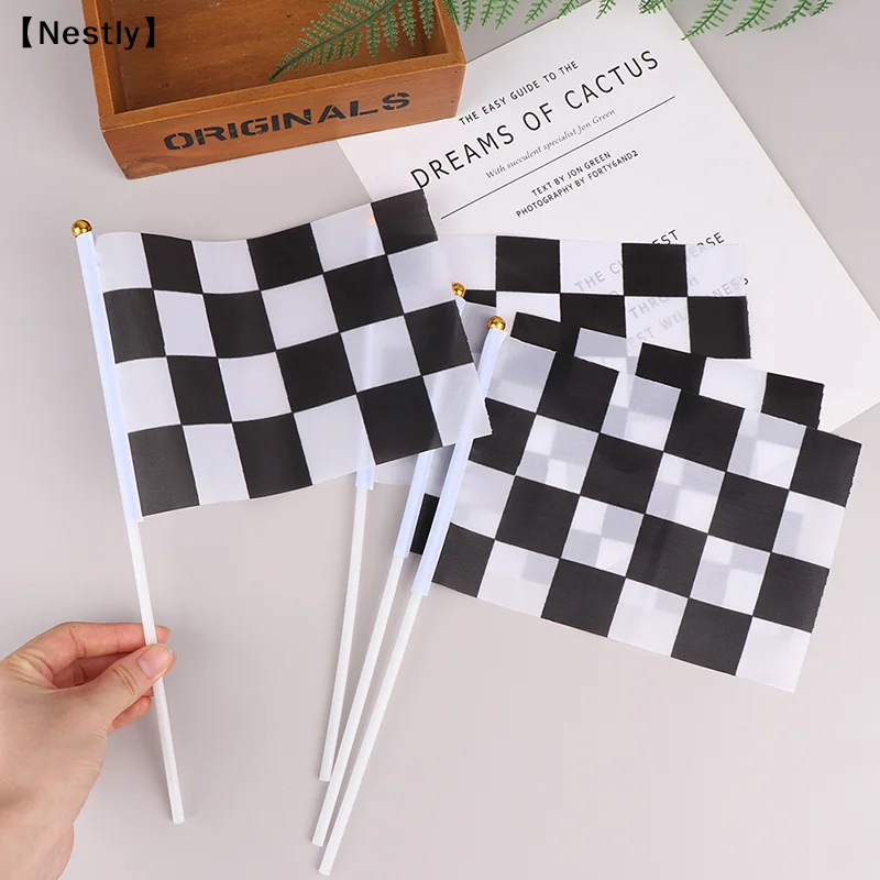 10Pcs Checkered Black White Pennant Banner Racing Flags Stick Racing Traffic Cones Party Decor Racing Car Party Supplies〔Nest〕 - view 2