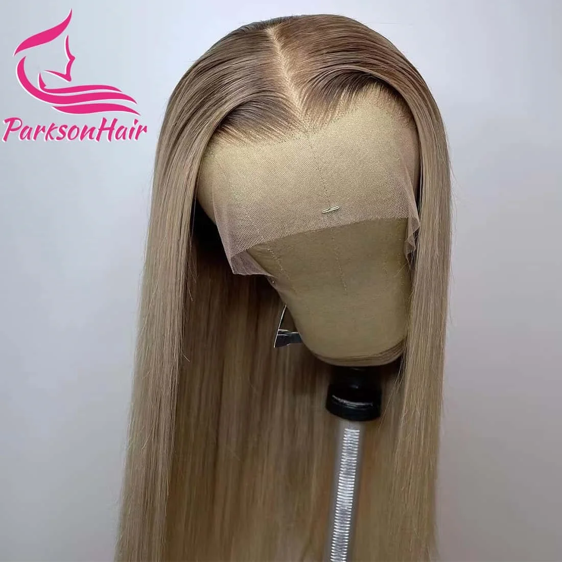 

Парик Ombre Milk Tea Blonde с прямым кружевным фронтом, из натуральных волос, 13x4 HD, прозрачное кружево, предварительно выщипанная естественная линия роста волос с темными корнями