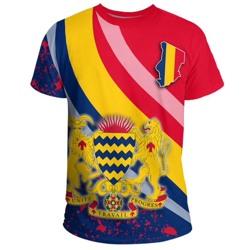 Chad Flag Map 3d Print T Shirt Islamic Republicof Chad Coat Of Arms Graphic Tee Shirts Fashion Mens Clothing Short Sleeves Tops‎