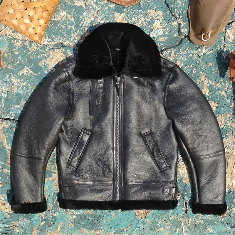 

Korean Sle B6 Super Soft Lightweight Warm iny Leather Men's Flight Jaet One-Piece Genuine Leather ort Sle Busin ...