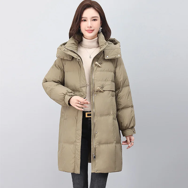 ملابس شتوية للأم في منتصف العمر مقاس كبير نمط غير رسمي من نسيج البوليستر بسحاب مقاس كبير سترة نسائية متوسطة الطول إضافية #1