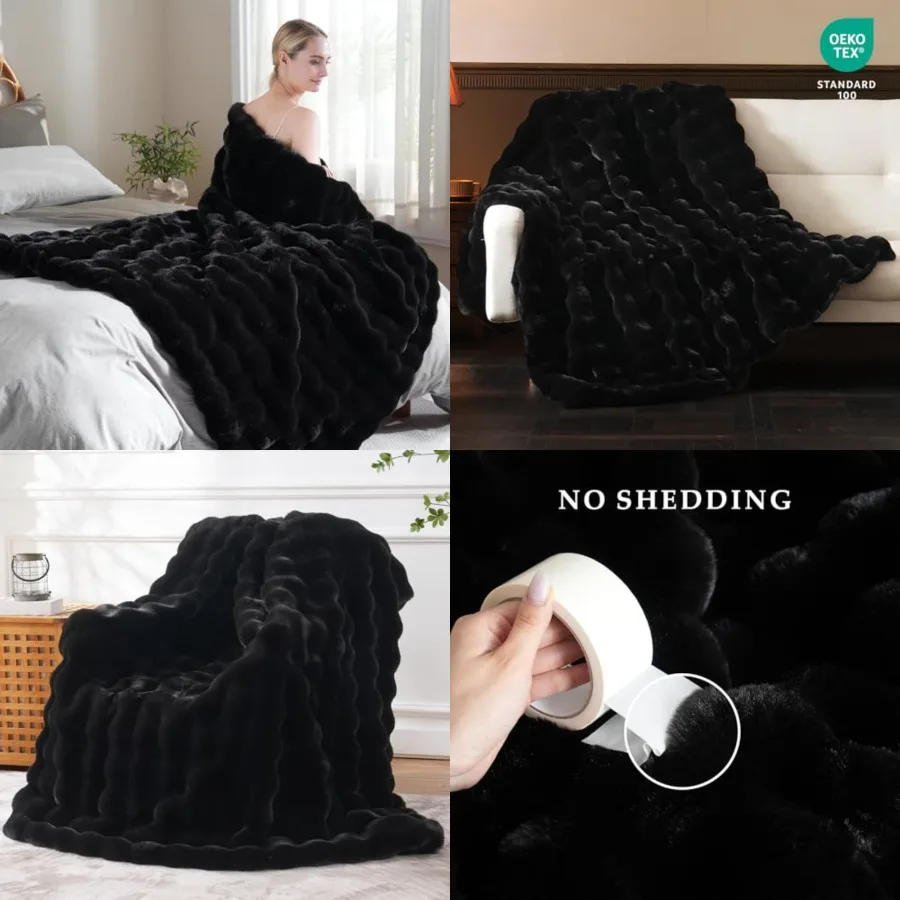 

Faux Fur Throw Blanket for Couch Bed - Fluffy Soft Thick Bubble Blanket for Living Room Home Decor - Fathers Day Birthday Gifts