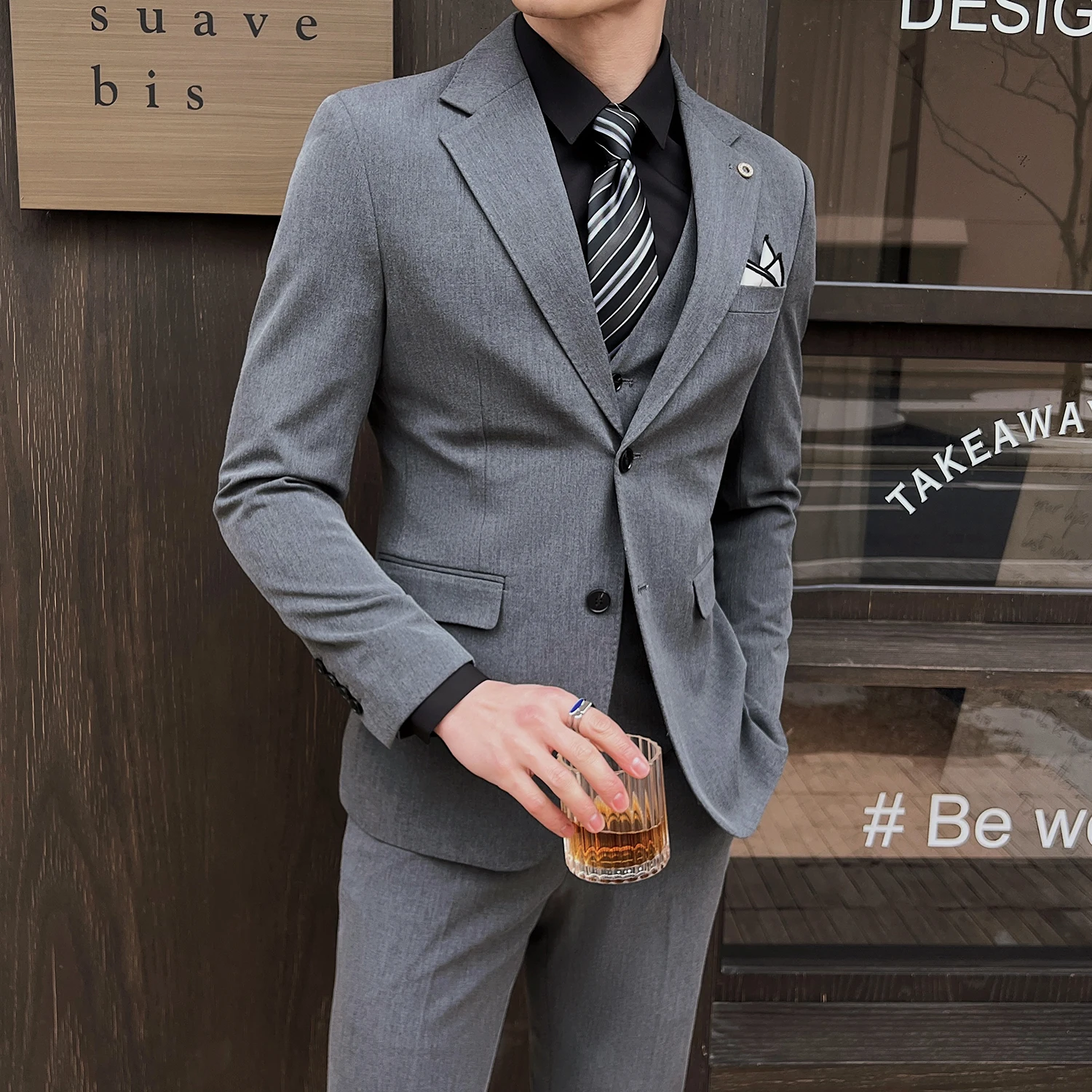 

(Jackets+Vest+Pants) Men's High-quality Business Suits Male Slim Fit Fashion High Quality Office Dress/Man Solid Color Tuxedo