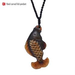 1PC Handmade Carved Natural Yak Horn The Fish Pendant Necklace Fashion Jewelry Tibet Handmade Jewelry