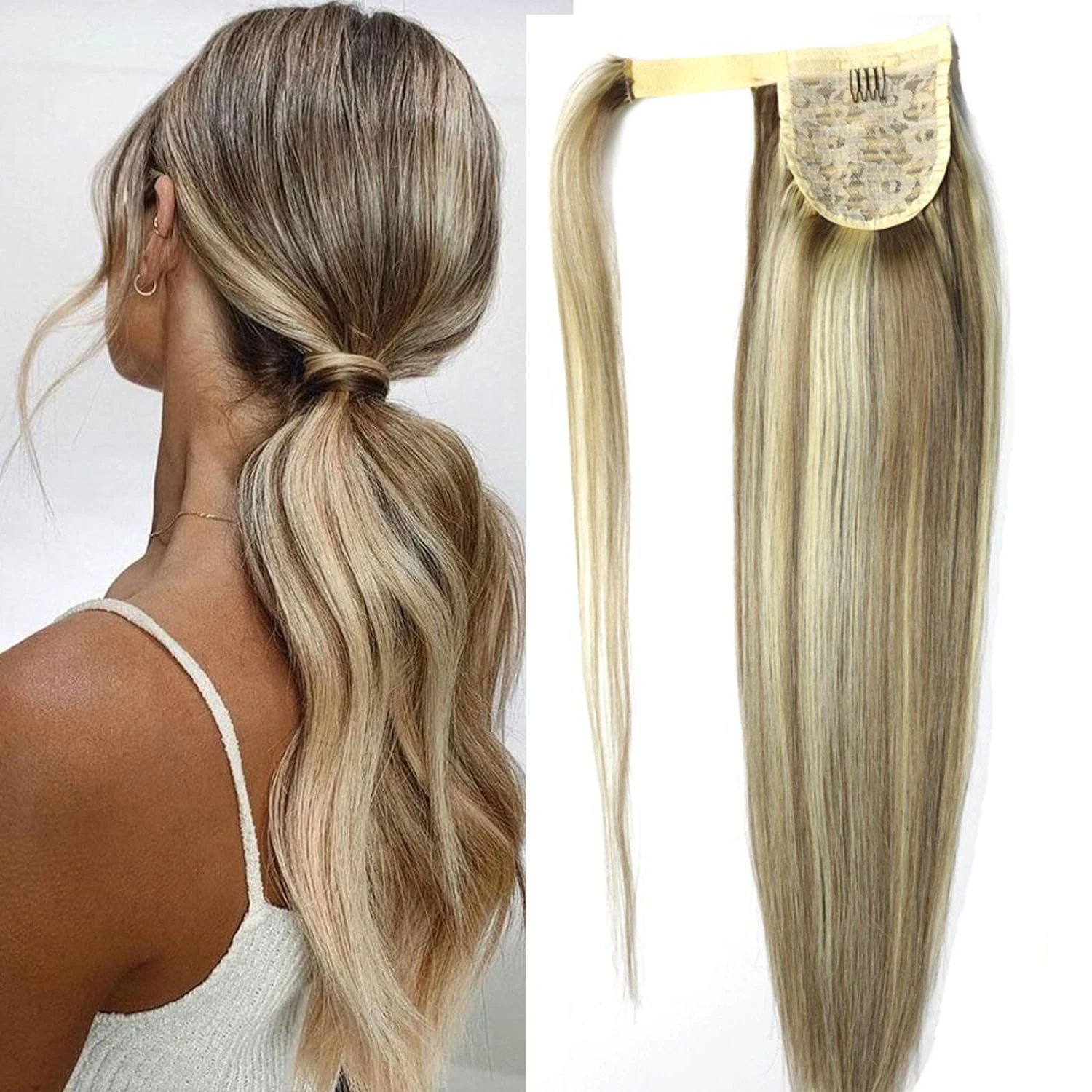 

Chocola 16"-20" 80g Magic Wrap Ponytail Human Hair Brazilian Remy Hair Ponytail 100% Human Hair Extensions Horsetail Stragiht