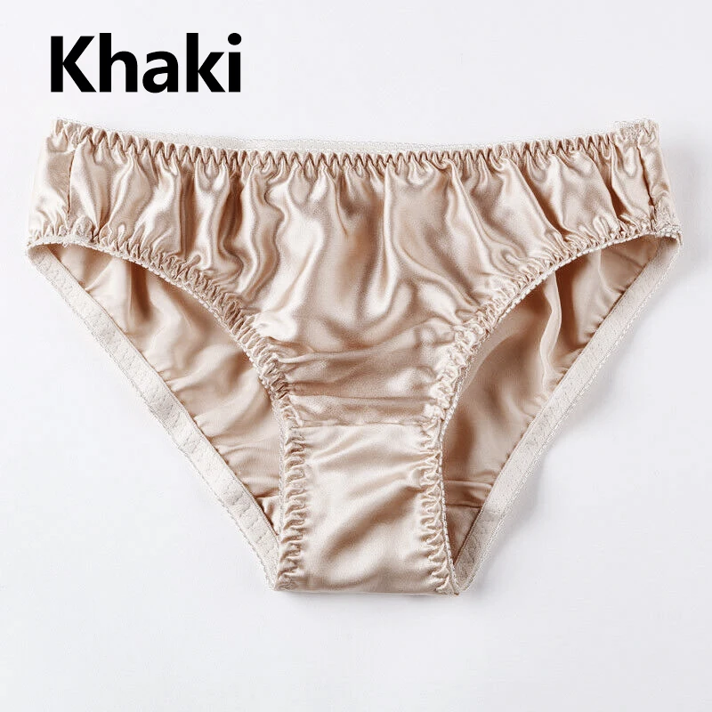 100% Silk Panties Female Ladies Seamless Underwear Comfortable Breathable Satin Briefs Sexy Pure Color Luxury Plus Size Panties