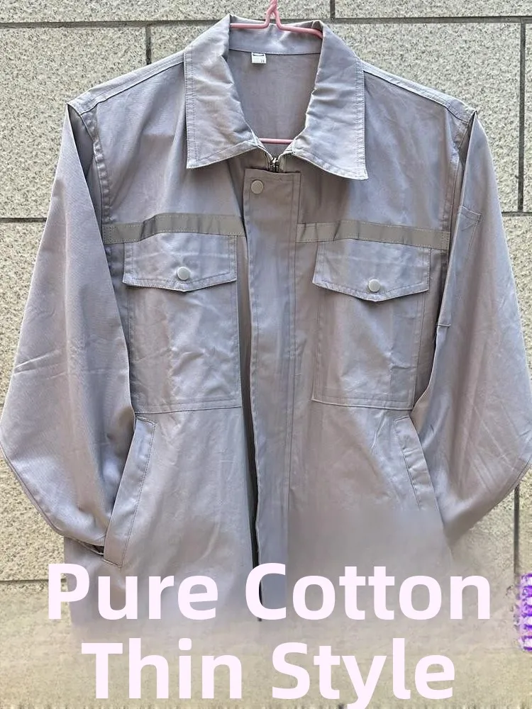 

Ultra-Thin Breathable Light Cotton Workwear Set Long Sve W Reflective Strip Lightweight Summer orm for Men