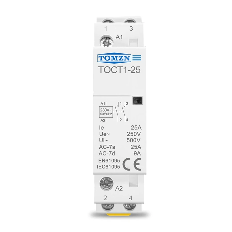 TOMZN TOCT1-25 2P 25A 220V/230V 50/60HZ Din Rail Household Ac Modular Contactor 25A 2NO AC Contactor