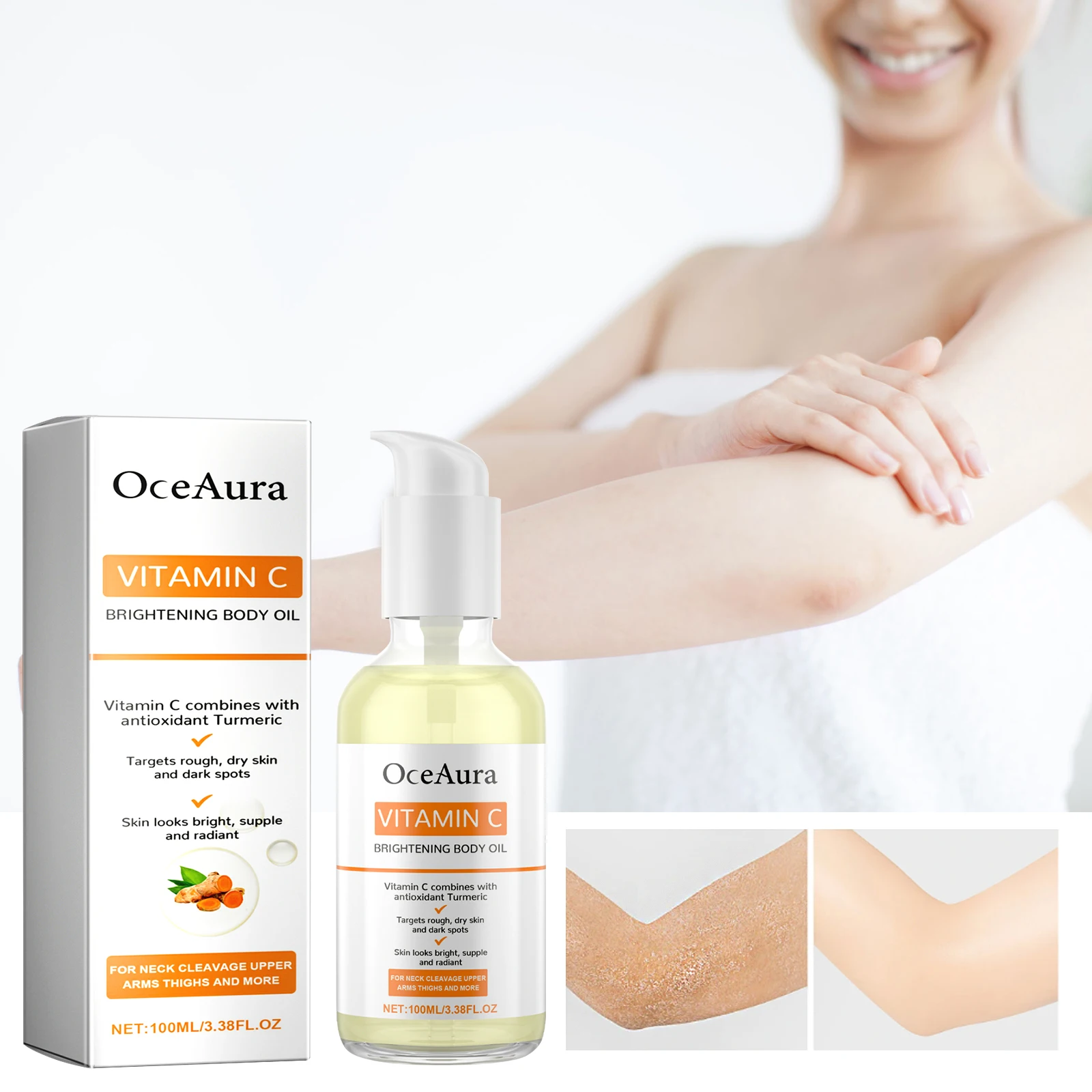 OceAura Vitamin C Body Oil Skin Care Moisturizer  Brightening Hydrating Body Oil To Improve Dry Skin  Brighten skin tone 3.38 Oz