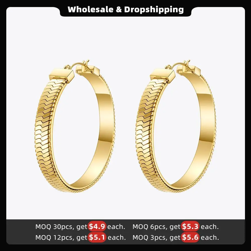 ENFASHION Snake Bone Chain Hoop Earrings For Women Gold Color Stainless Steel Large Circle Hoops Earings Fashion Jewelry E201176