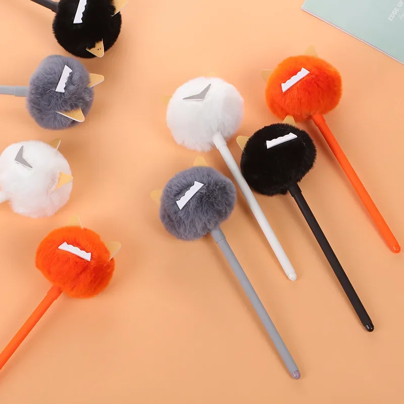 

16PCS Korean Stationery Simple Little Monster Plush Ball Neutral Pen Cartoon Large Eye Plush Ball Signature Pen Water Pen