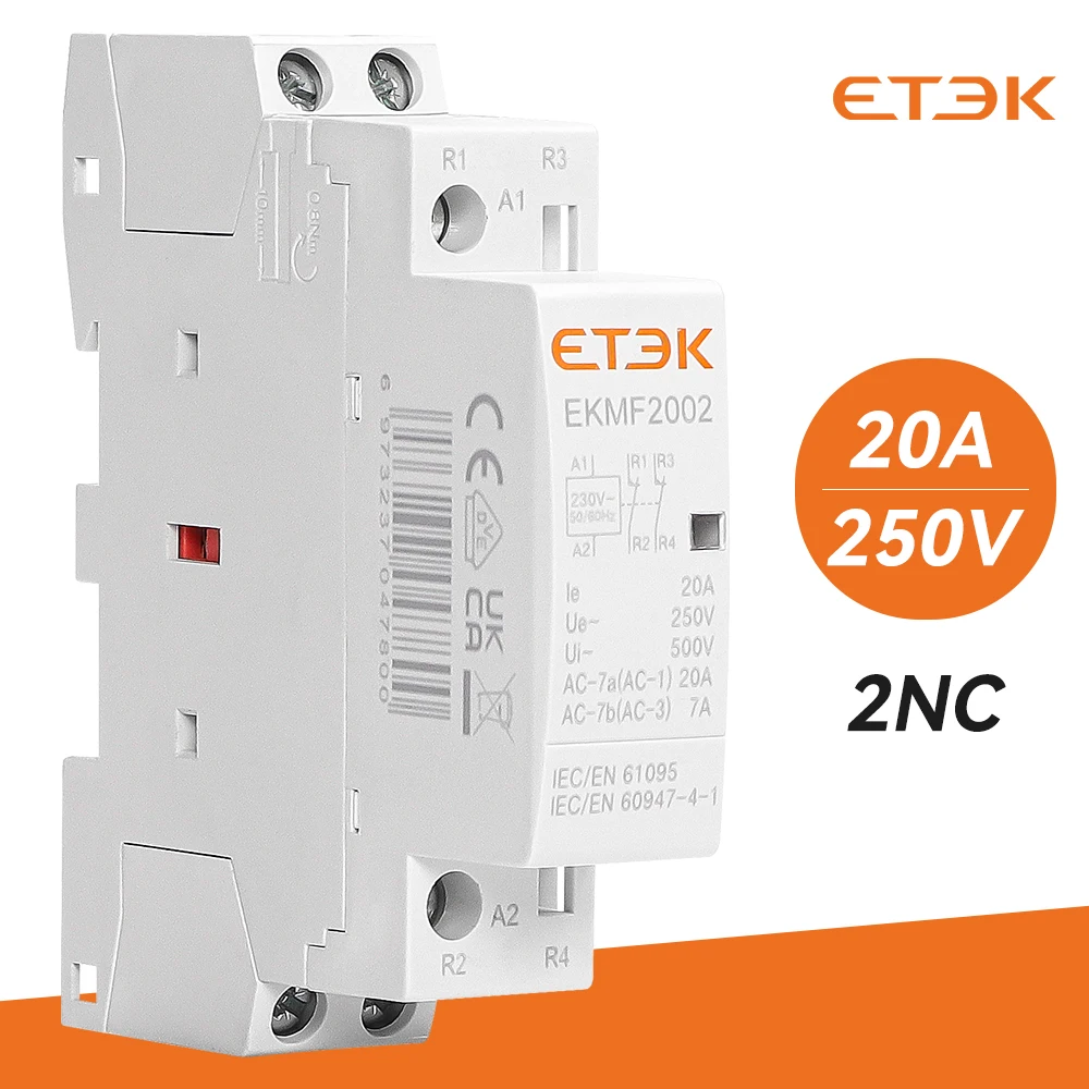 ETEK Contactor Modular de 2 polos 220V CA monofásico 2NO 2NC 1NO1NC automatización carril Din contactor doméstico 16A 20A 25A EKMF