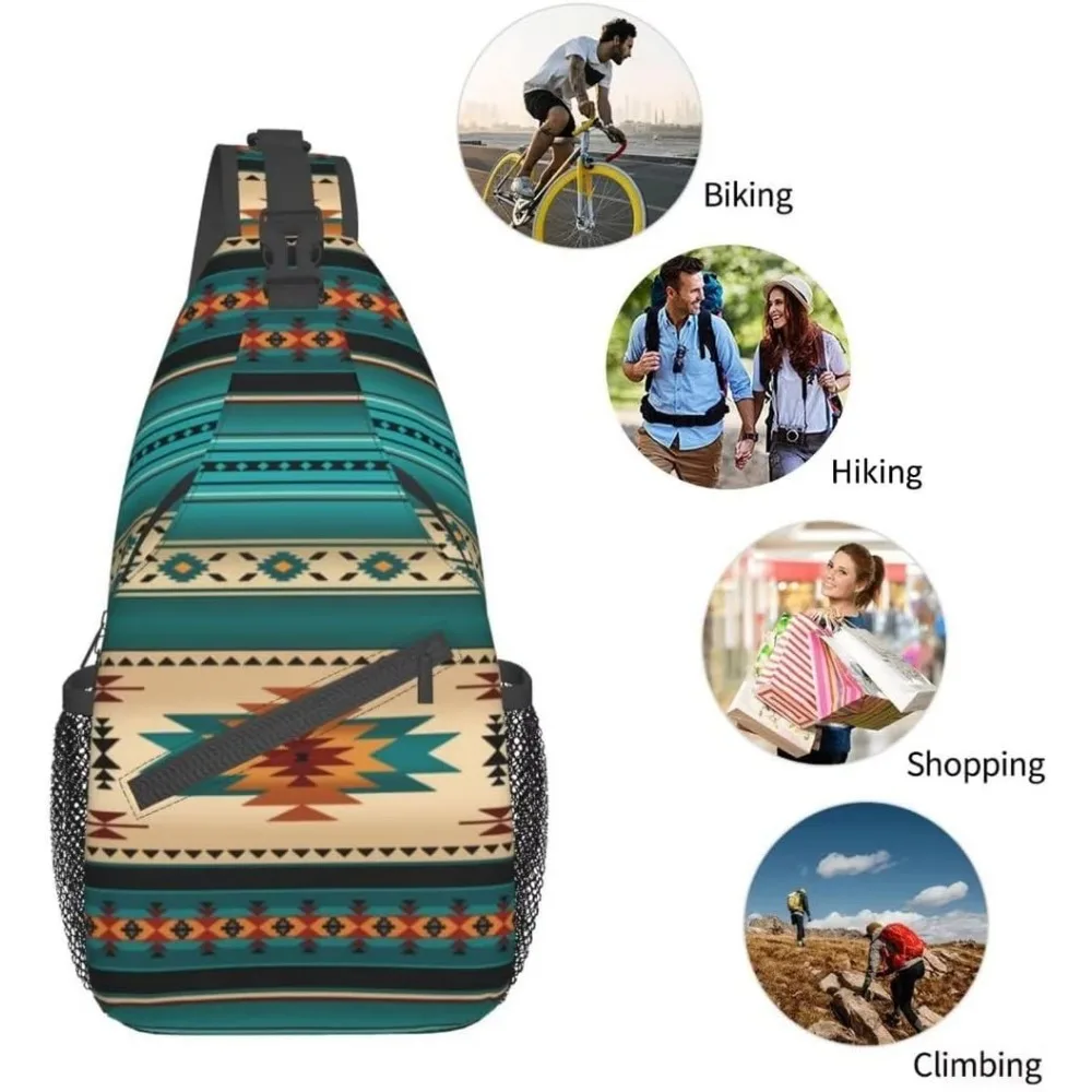 Aztec Turquoise Stripe Casual Sling Bag Unisex Crossbody Sling Backpack Gym Sports Travel Hiking Daypack Chest Bag Shoulder Bag