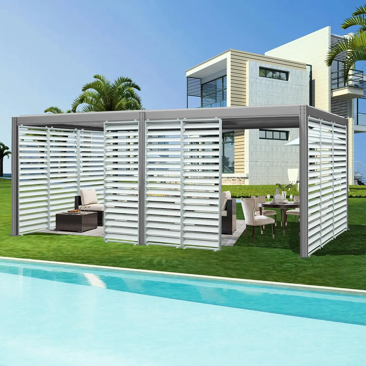 Domi Outdoor Louvered Pergola Accessories - Pergola Screens, Waterproof Aluminum Shade Screen Privacy Shade Wind Block UV Resist