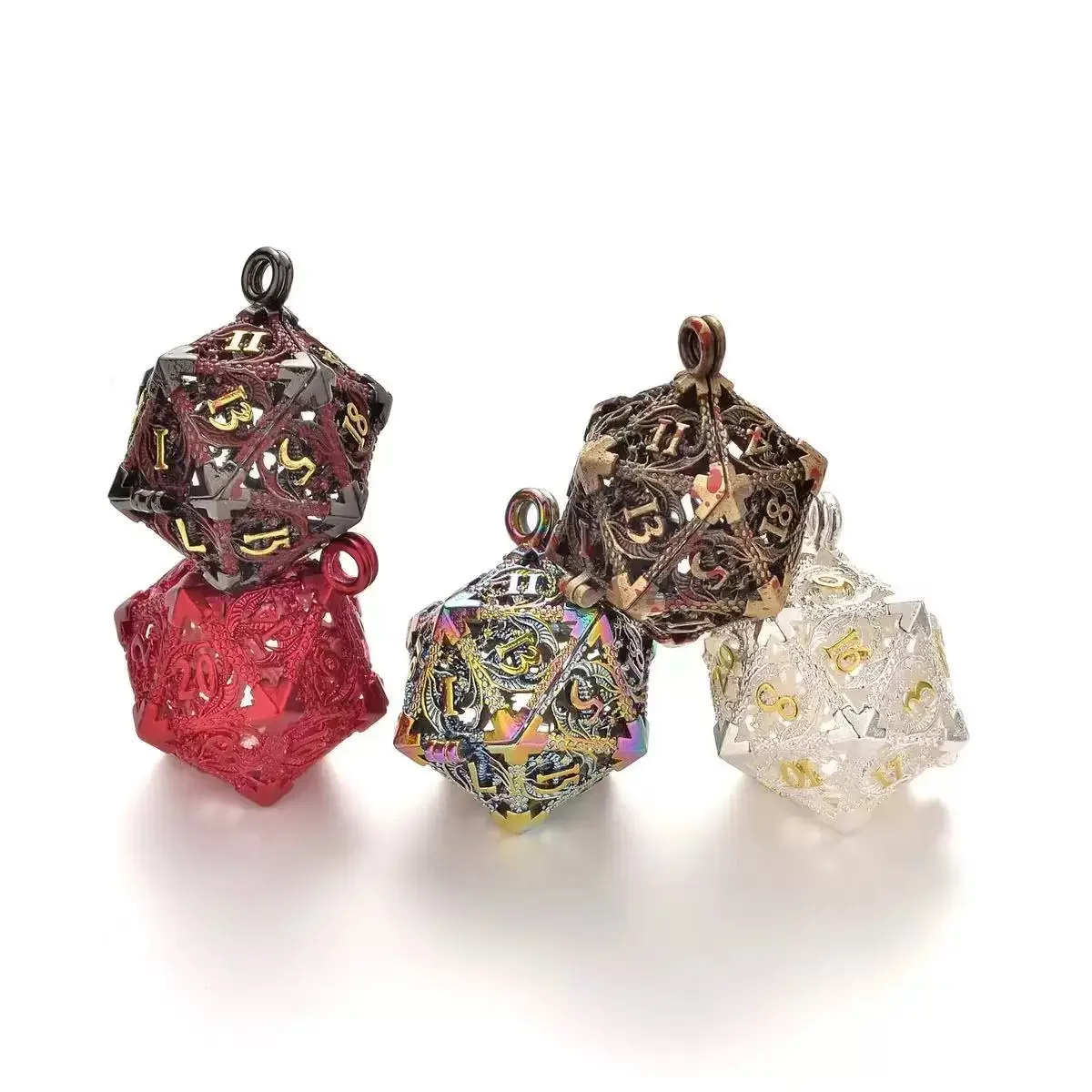 

Набор металлических кубиков Dragon Dice D20: полый металлический футляр D20 + 7 металлических кубиков, футляр для кубиков в виде драконьего ожерелья, мини-набор для настольных игр