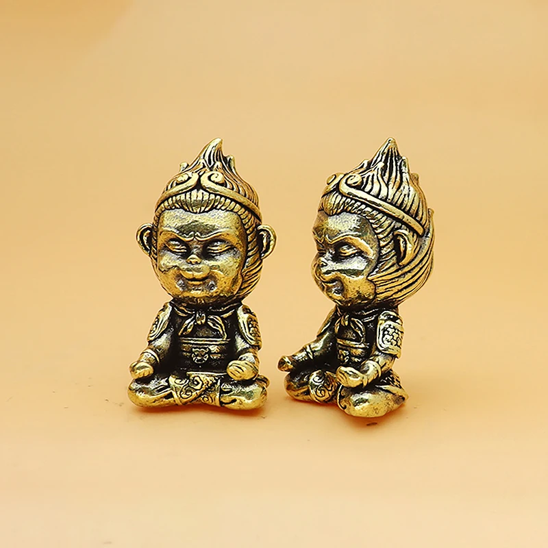 Brass WuKong Sun Monkey King Statue Figurines Key Chain Pendant Office Desktop Decoration Miniature Car Ornaments Home Decors