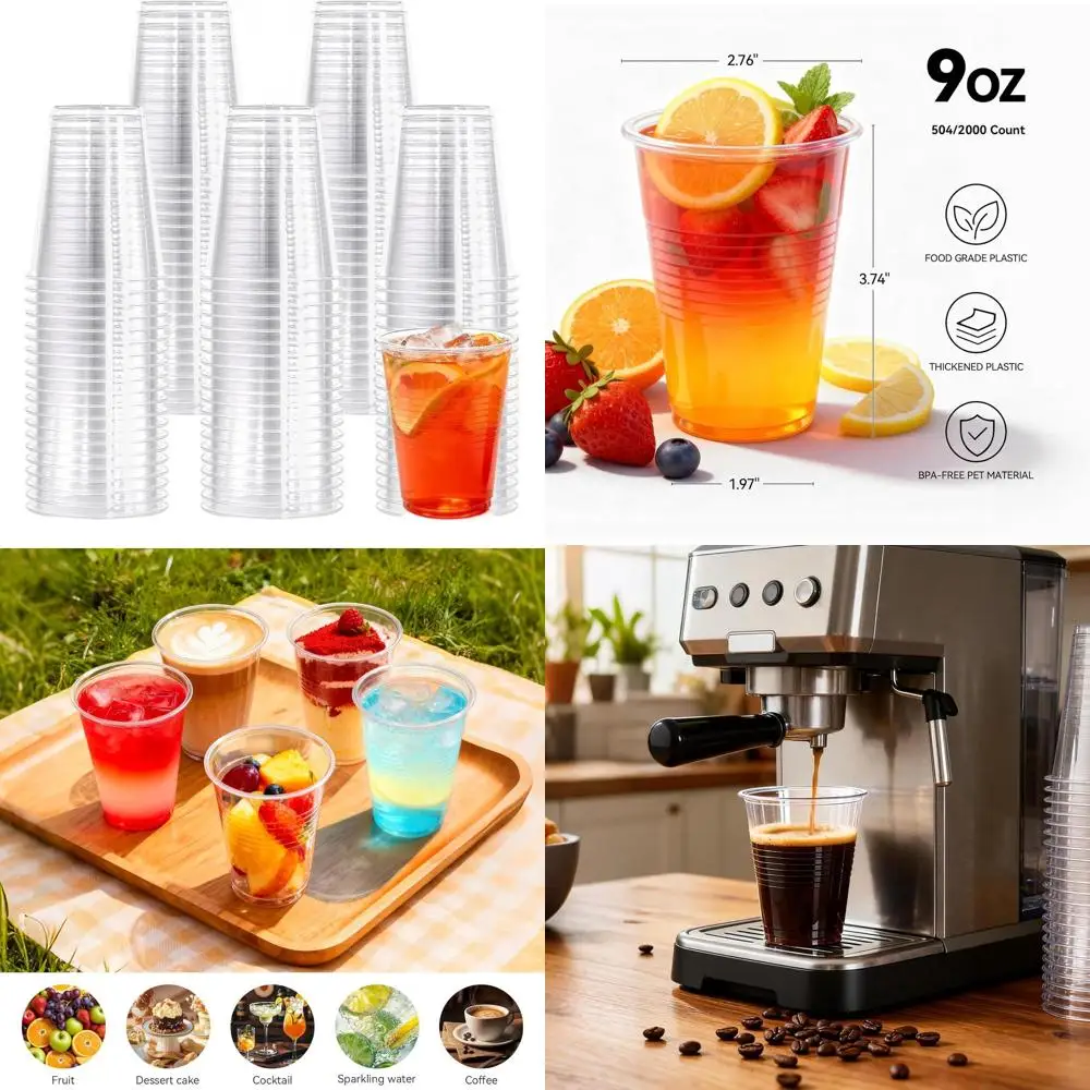 

9 oz Clear Plastic Cups - Disposable Drinkware for Parties, Weddings, Cocktails, and Iced Beverages