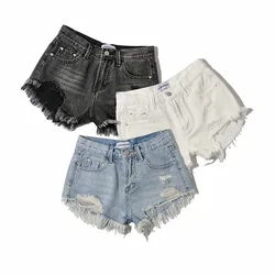 Shorts Denim Washed Women Jean High Waist Hole Spliced Slim Fit Sexy Jeans 2024 Casual Pockets Summer Short Straight Pants