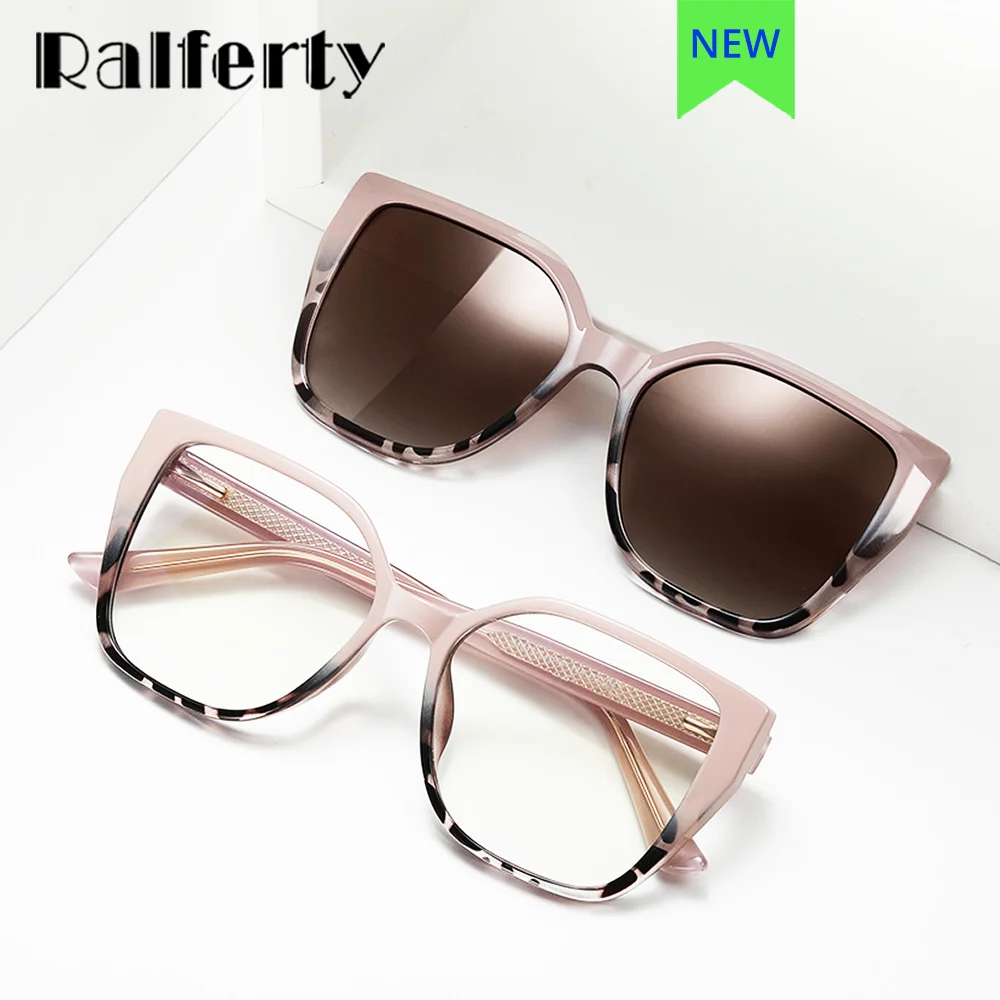 

Ralferty Polarized Magnetic Sunglasses Women Designer 2 In 1 Clip On Glasses Lady Driving Sunglass Prescription 0 Diopter Lens