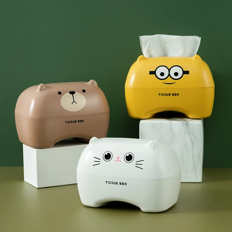 Kawaii Cat Teddy Bear Tissue Box Desktop Toilet Paper Holder Kitchen Napkin Storage Box WC Paper Container Nordic Style Decor