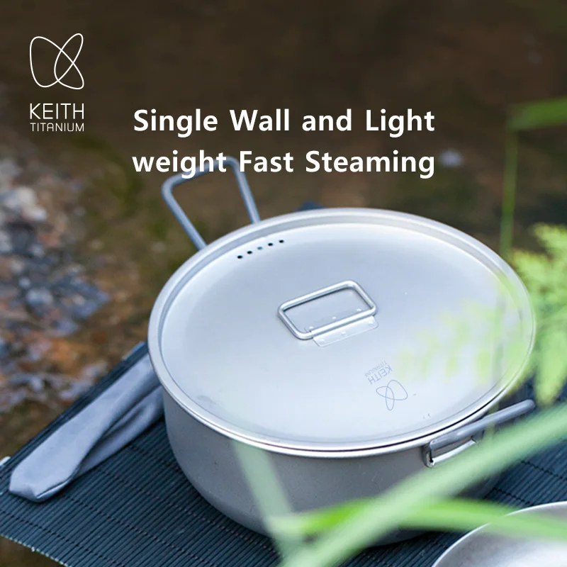 KEITH 1.8L Pure Titanium Cooking Pot Portable Camping Soup Pot with Storage Bag Foldable Handle for Home Outdoor - view 3