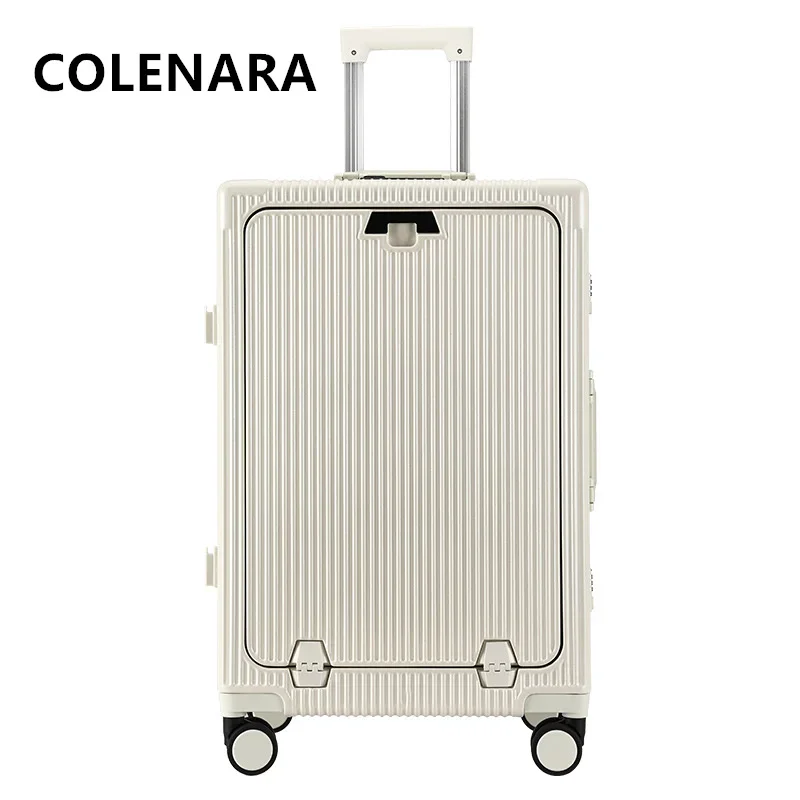 COLENARA 20"24Inch Laptop Luggage Aluminum Frame Boarding Box Front Opening Trolley Case USB Charging with Wheels Suitcase