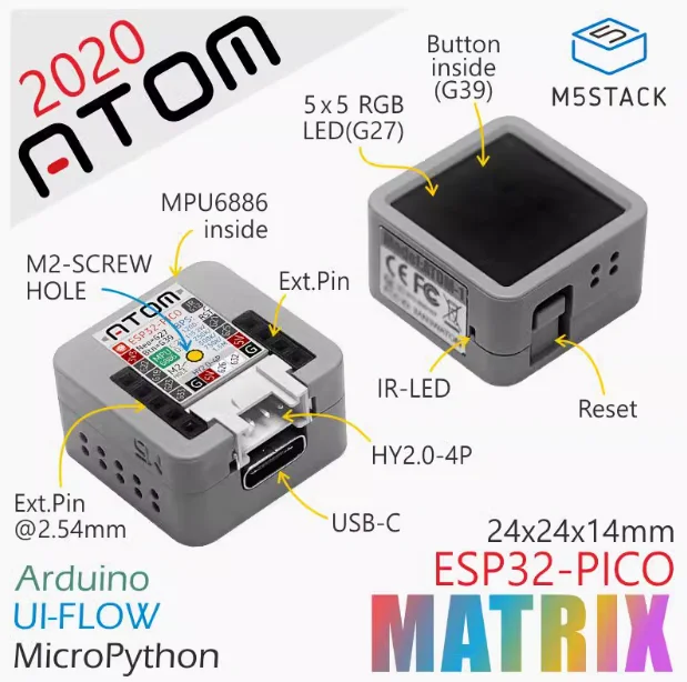 Official M5Stack ATOM Matrix ESP32 Embedded Development Kit MPU6886 Ar duino IoT Portable Development Kit