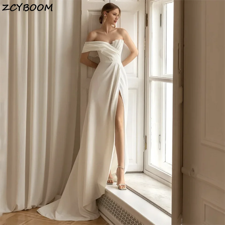 

Elegant High Slit Ruffles One Shoulder A-Line Wedding Dresses 2025 Backless Court Train Illusion Tulle Bridal Gowns For Women