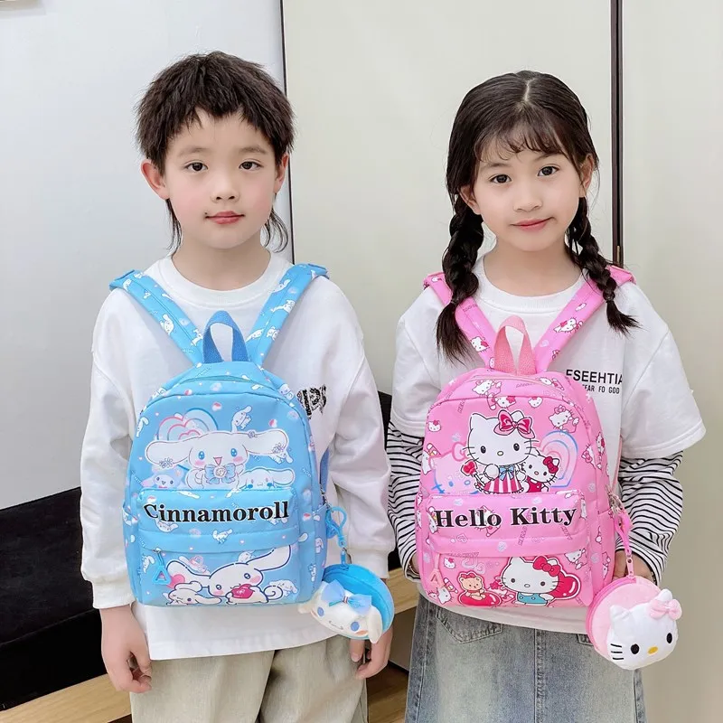 

Детская школьная сумка hello kitty Sanrio, сумка через плечо с героями мультфильмов, новый нейлоновый рюкзак для детского сада Kuromi для мальчиков и девочек