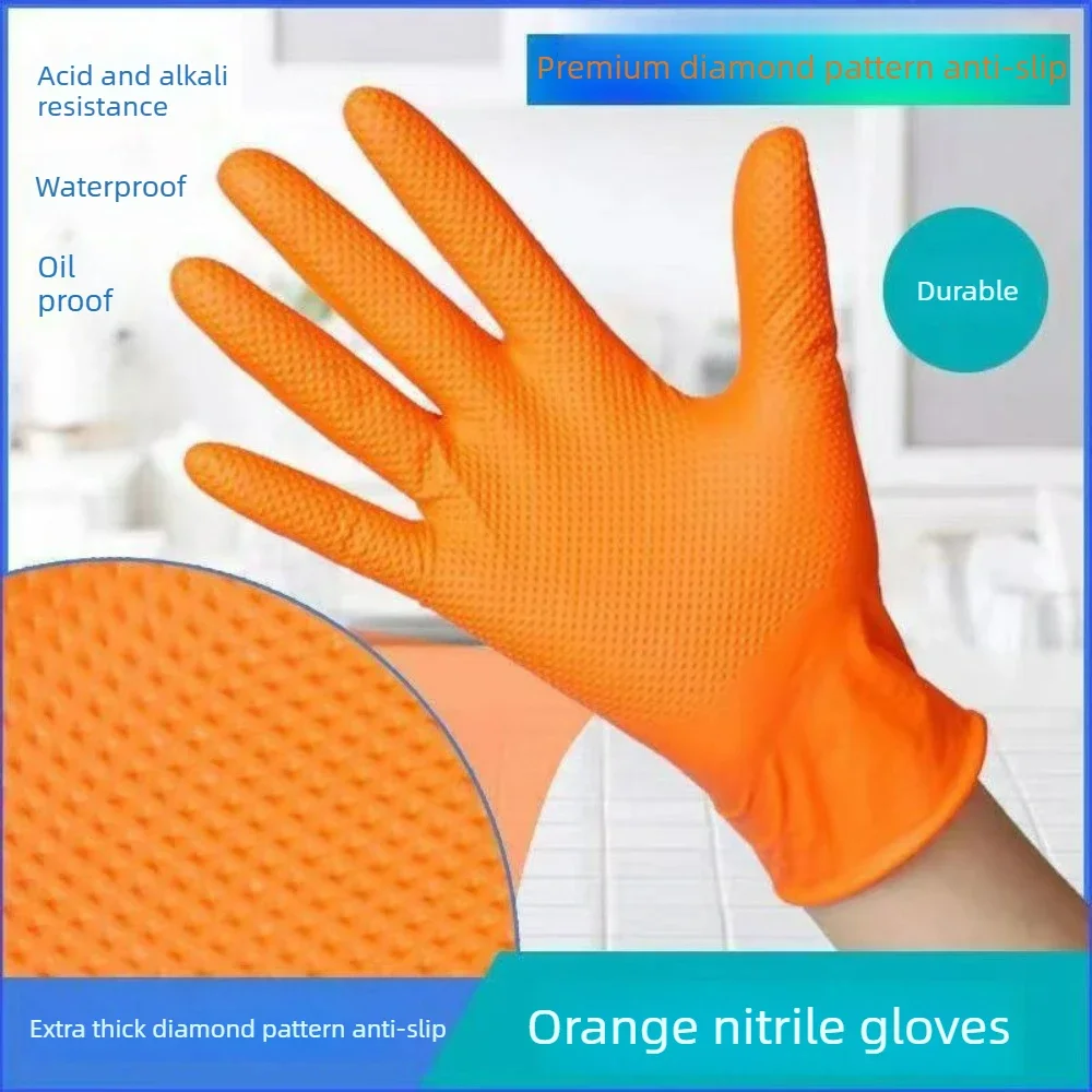 Extra Thick Diamond Textured Nitrile Gloves Industrial Waterproof Oil Chemical Resistant Heavy Duty Wear Resistant Work