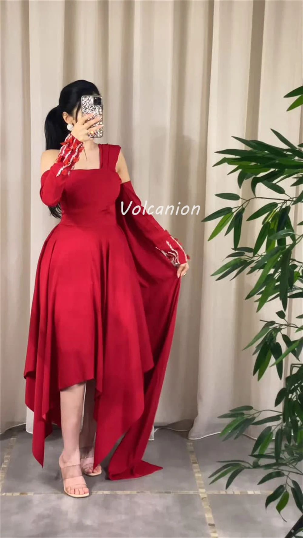 Customized Sexy Intricate Jersey Rhinestone Handmade Flower Straight One-shoulder Hi-Lo Dresses Bespoke Occasion Dresses Classic