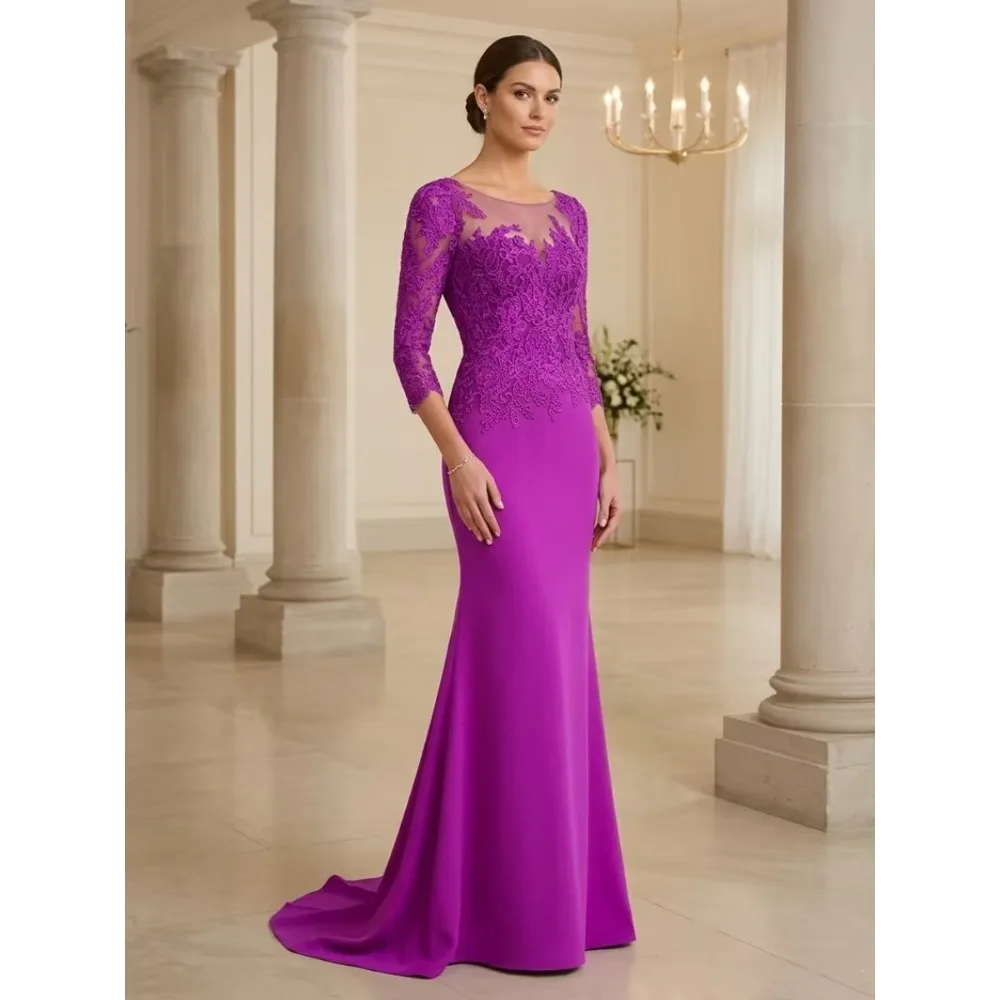

Customized Lace Shoulder Mother of Birde Dresses 2026 for Women Wedding Purple Elegant Evening Dress Midi Mermaid Prom Gowns