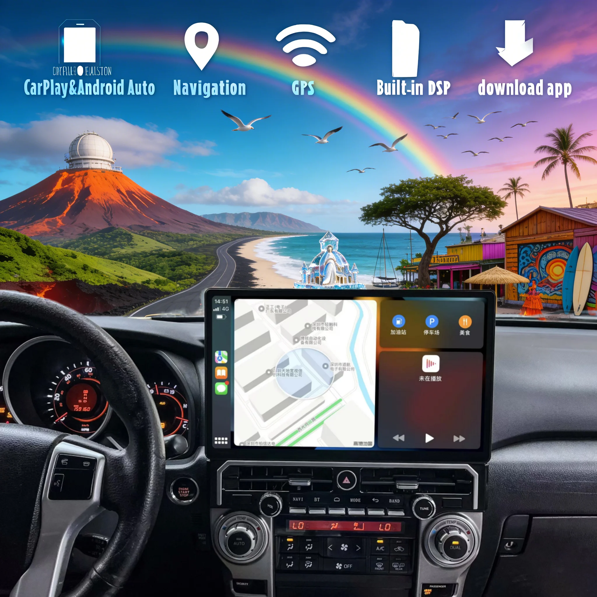 

15,6-дюймовый CarPlay Auto Android 14 для Toyota 4Runner 2010 2011 2012-2022, автомобильный радиоэкран, мультимедийный стереоплеер, GPS-налобник