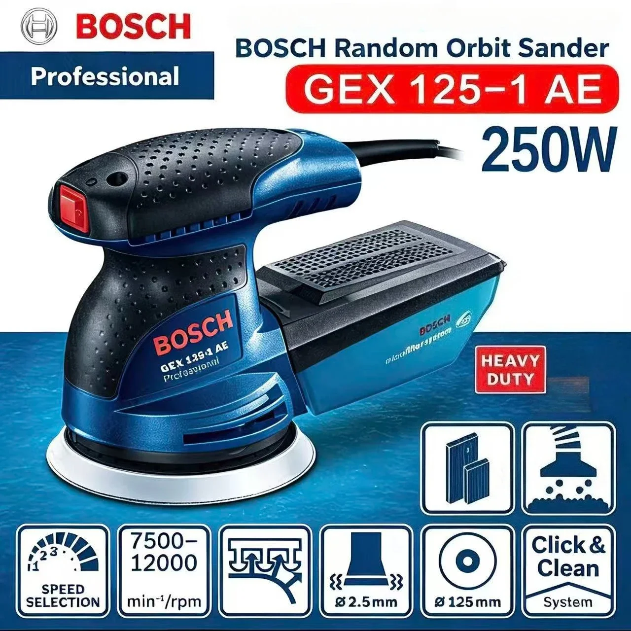 BOSCH GEX 125-1AE 220V Random Orbit Sander 125mm Speed-adjustable Sanding Machine Disc Grinder Eccentric Sander Power Tool