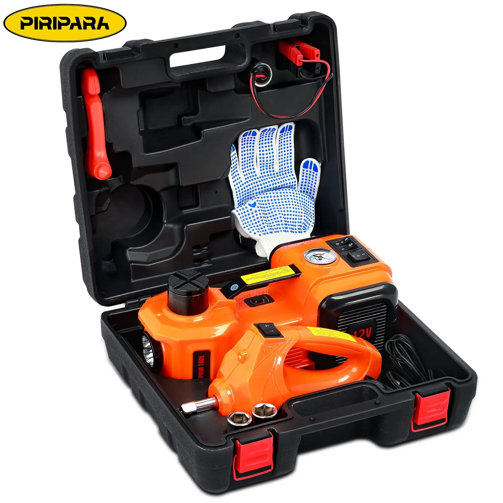

5 Ton Hydraulic Car Jack Kit Electric Floor Jack Lift Kit w/ Impact Wrench & Tire Inflator Pump