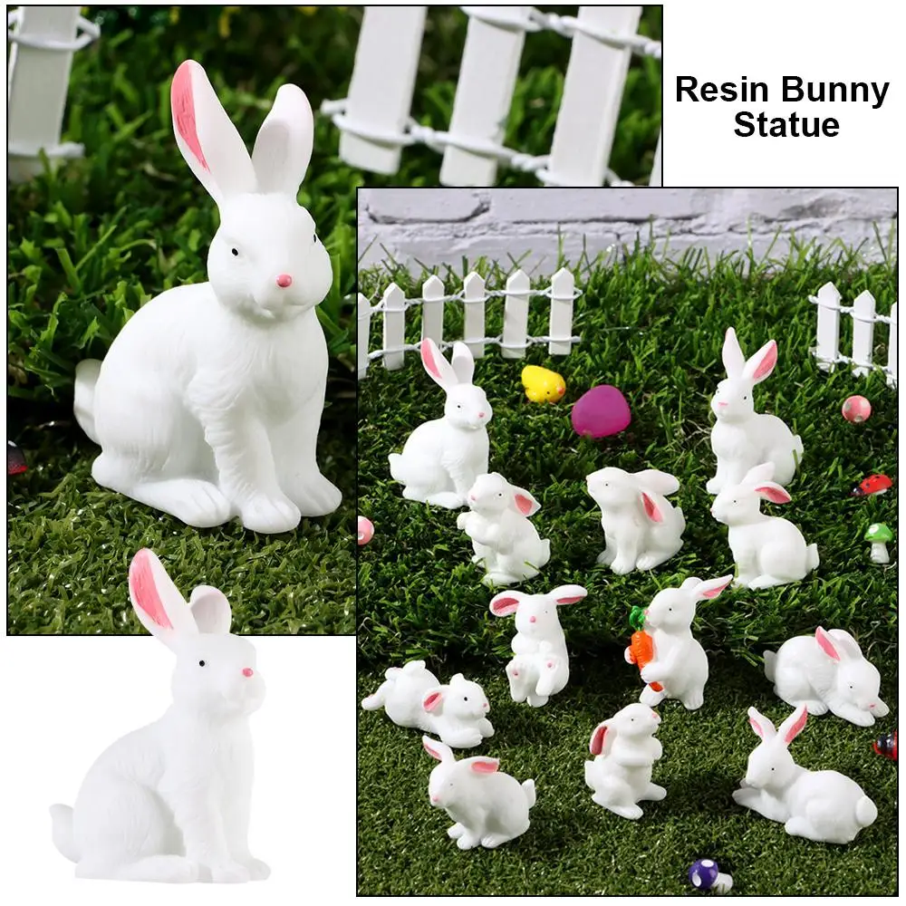 

Gift Mini Animal Craft Easter Decoration Resin Bunny Statue Fairy Garden Micro Landscape Miniature Rabbit Figurine