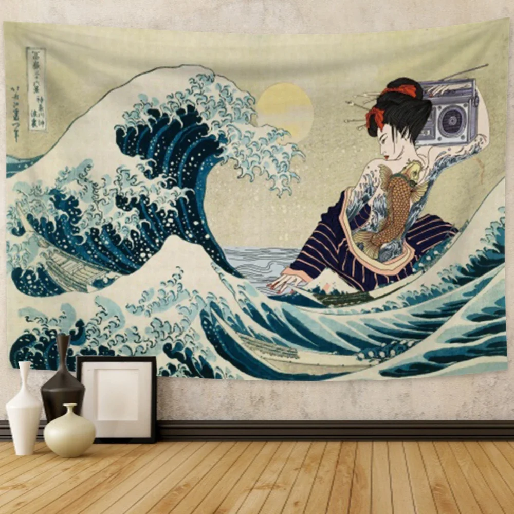 The Great Wave of Kanagawa Mount Fuji Japan Art Printing Tapestry Wall Hanging Decoration Household Japanese Style Decor