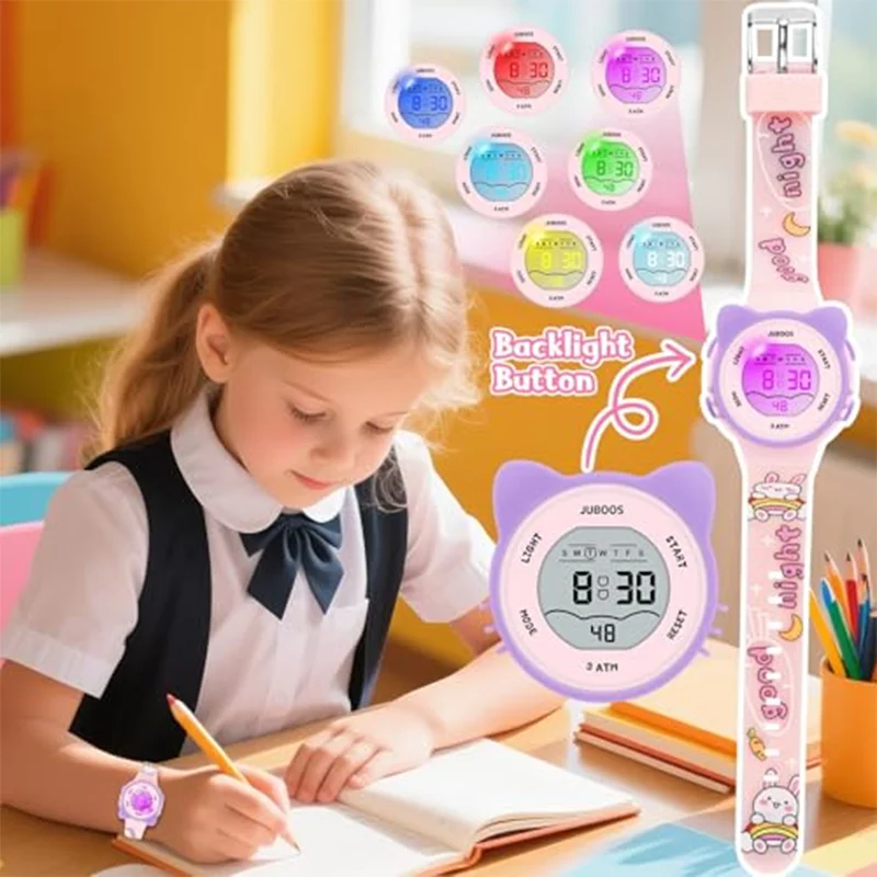 Socico Kids Waterproof Watch 7 Color Light Alarm Alarm & Stopwatch, Great Presents for Ages 5-13 view 4