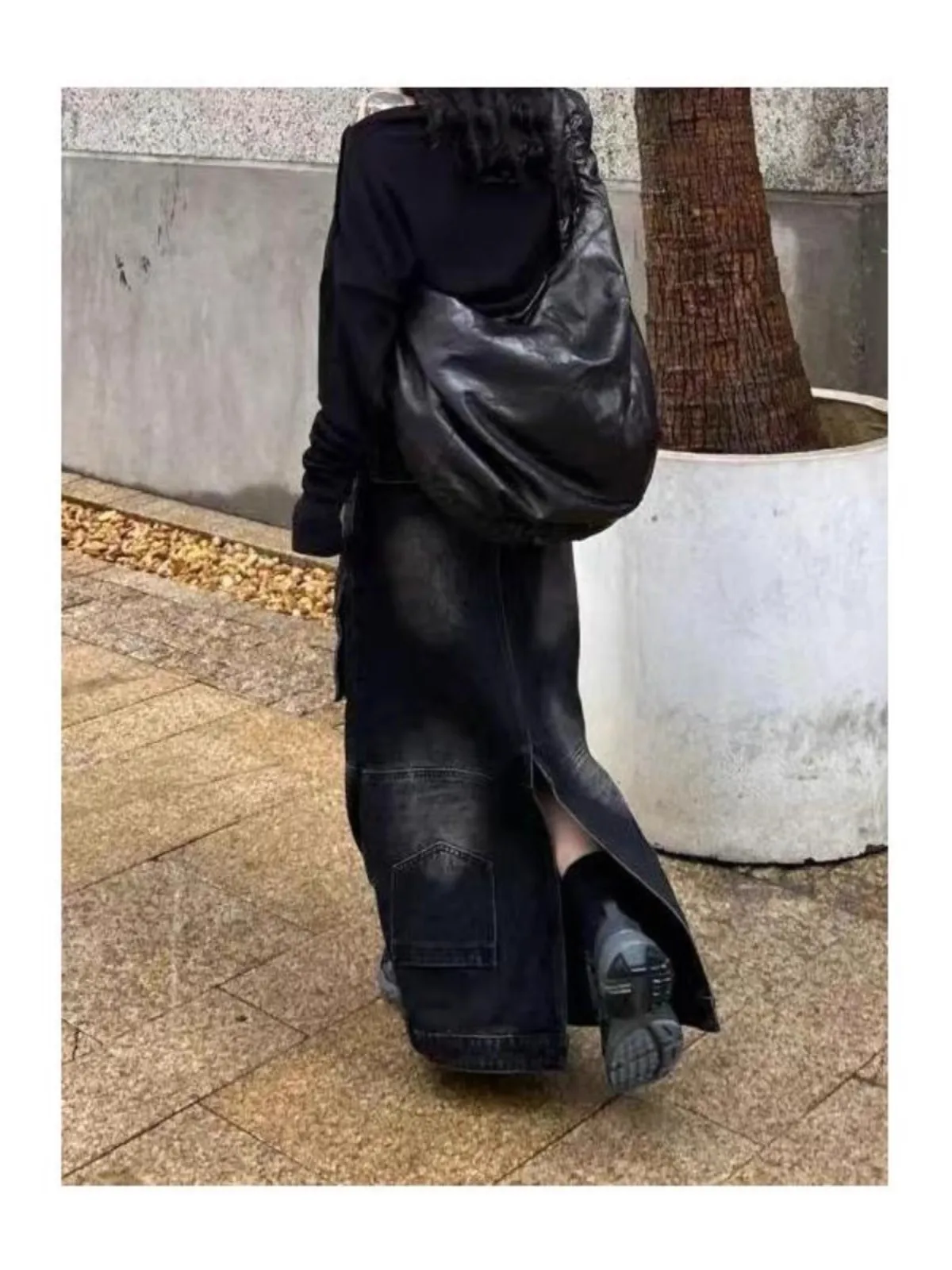 Jesień Zima Damska Gotycka Dark Academia Vintage Y2k Denimowa Spódnica Maxi Trapezowa Harajuku Japoński Grunge Lata 2000 Cyber Punk E-girl