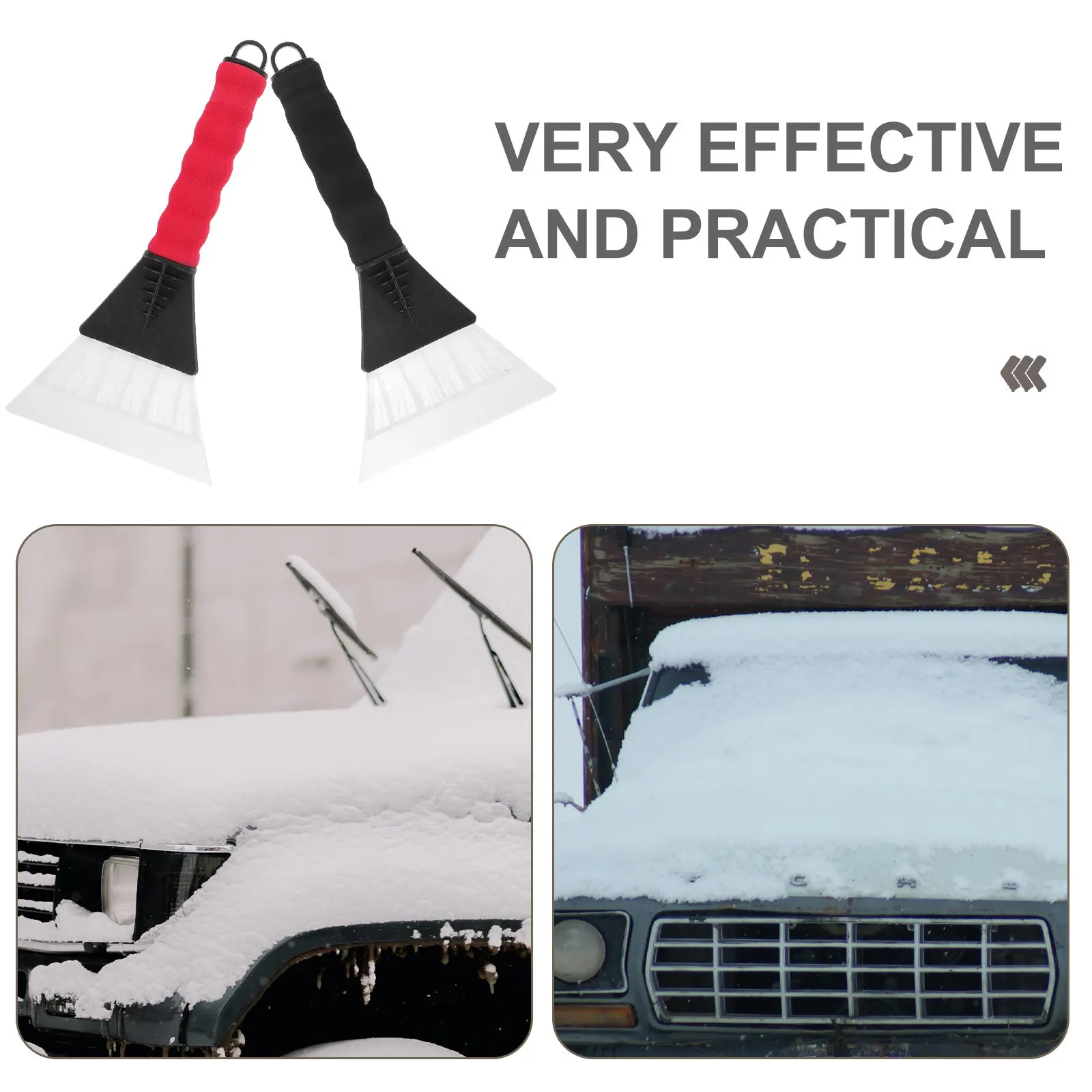 2Pcs Snow Scraper for Car Windshield Ice and Snow Remover Plastic Spade End Curved Design Ergonomic Grip Rubber Sleeve