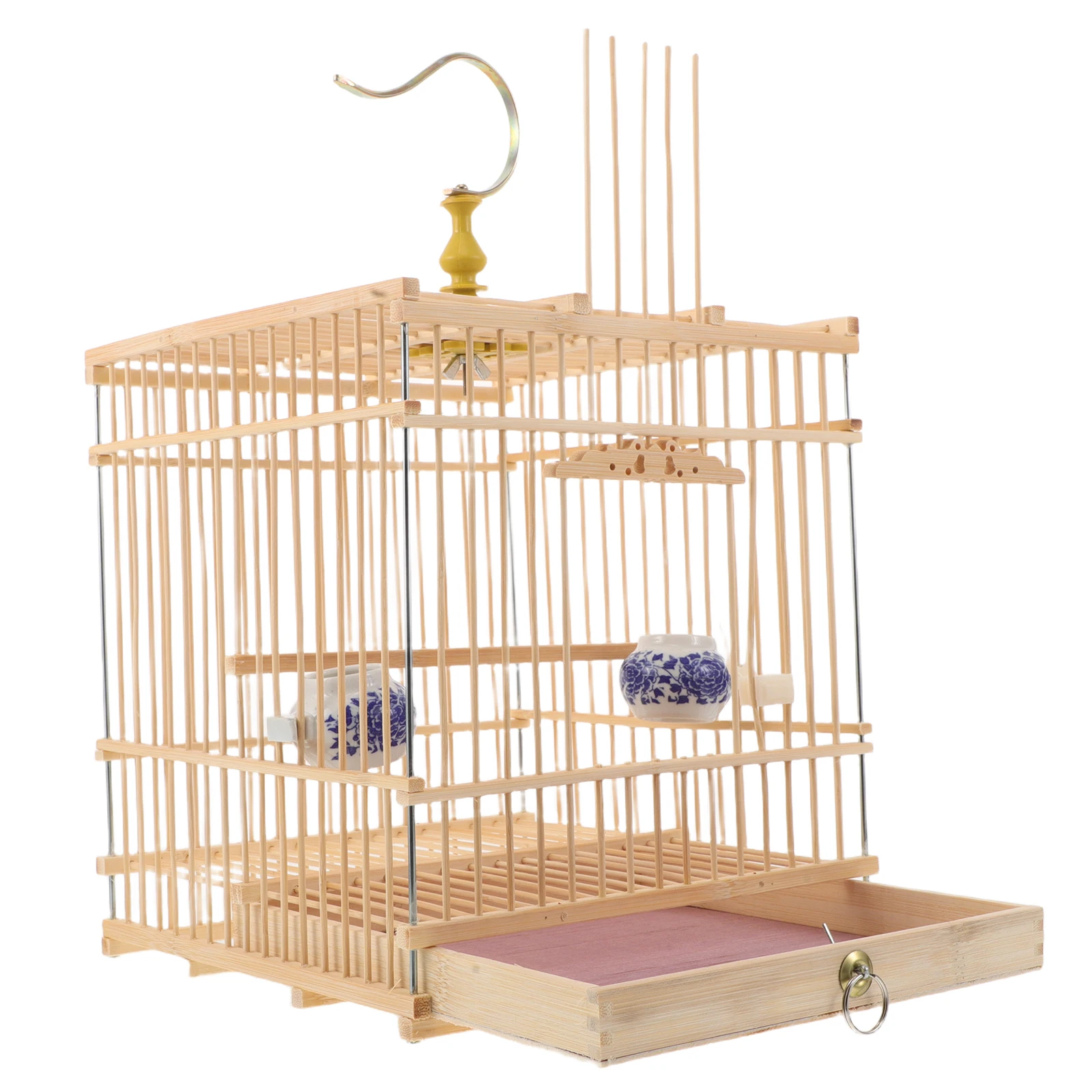 

Bamboo Bird Cage for Pet Birds Small Lovebirds Rectangular Finches with Tray Travel