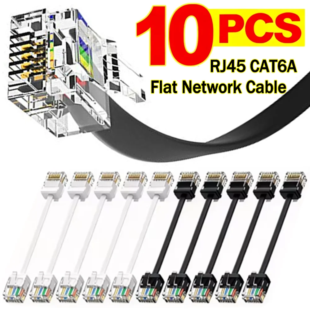 1-10Pcs Short RJ45 CAT6A UTP Network Cord 10Gbps Cat6A Flat Patch Cable for NAS PS5 Patch Panel To Switch Flexiable 10/20/30CM
