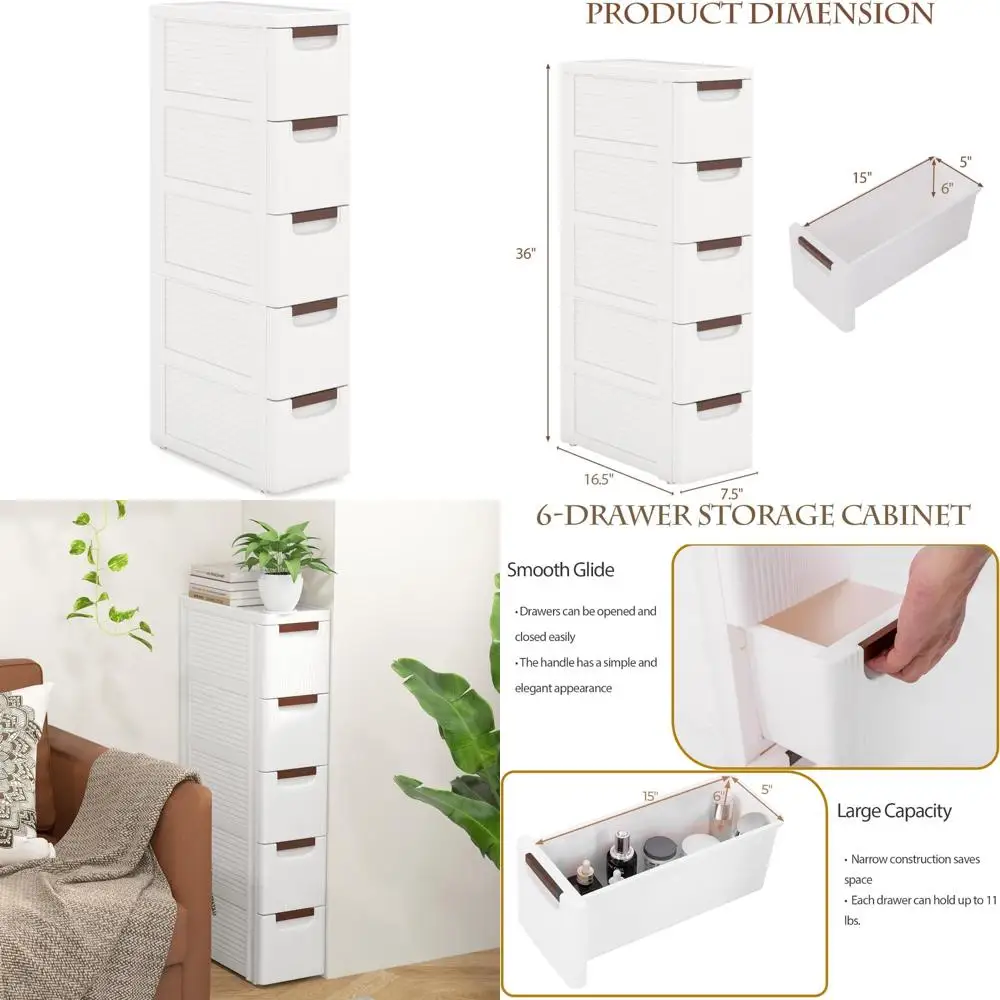 

Пластиковый шкаф для хранения на колесиках с 5 ящиками, тонкая тележка-органайзер с 4 колесами, компактная мобильная тележка для эффективного хранения