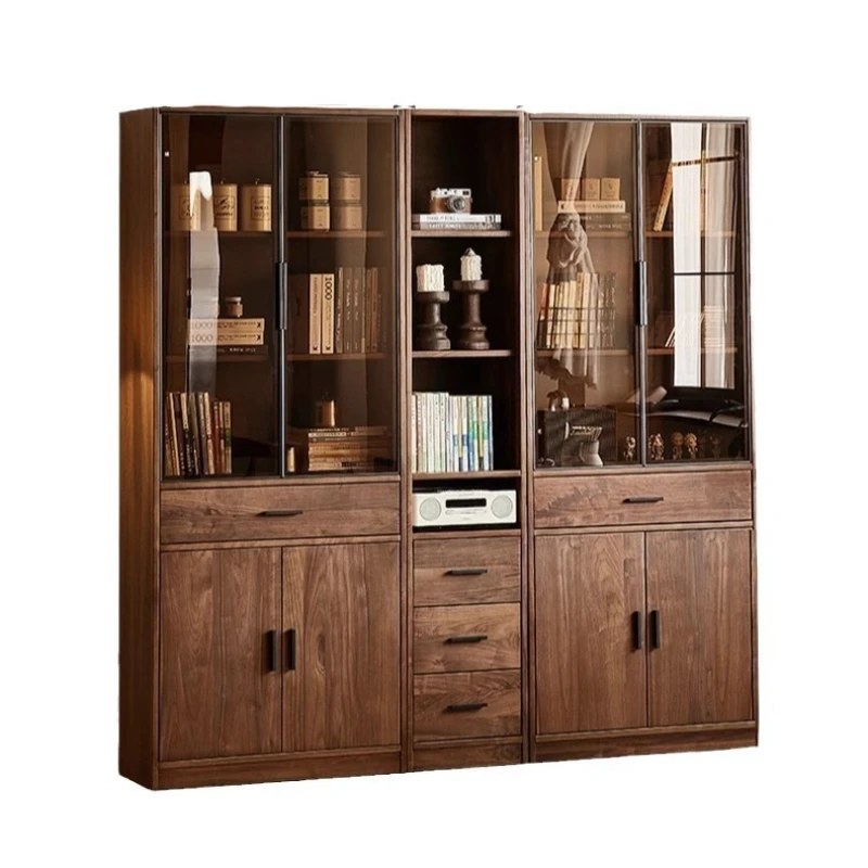 

All solid wood North American black walnut bookcase, combined with Nordic modern simple study floor rack