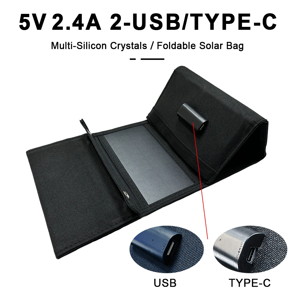 Soecopo 38w portátil saco de painel solar design dobrável usb + tipo-c 5v/2.4a portas acampamento power bank dupla interface carga telefone