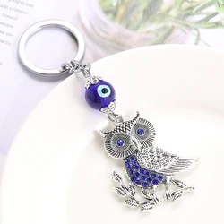 Turkish Blue Evil Eye Rhinestone Owl Key Chains for Men Women Lucky Amulet Car Keychain Bag Pendant Jewelry Blessing Gift