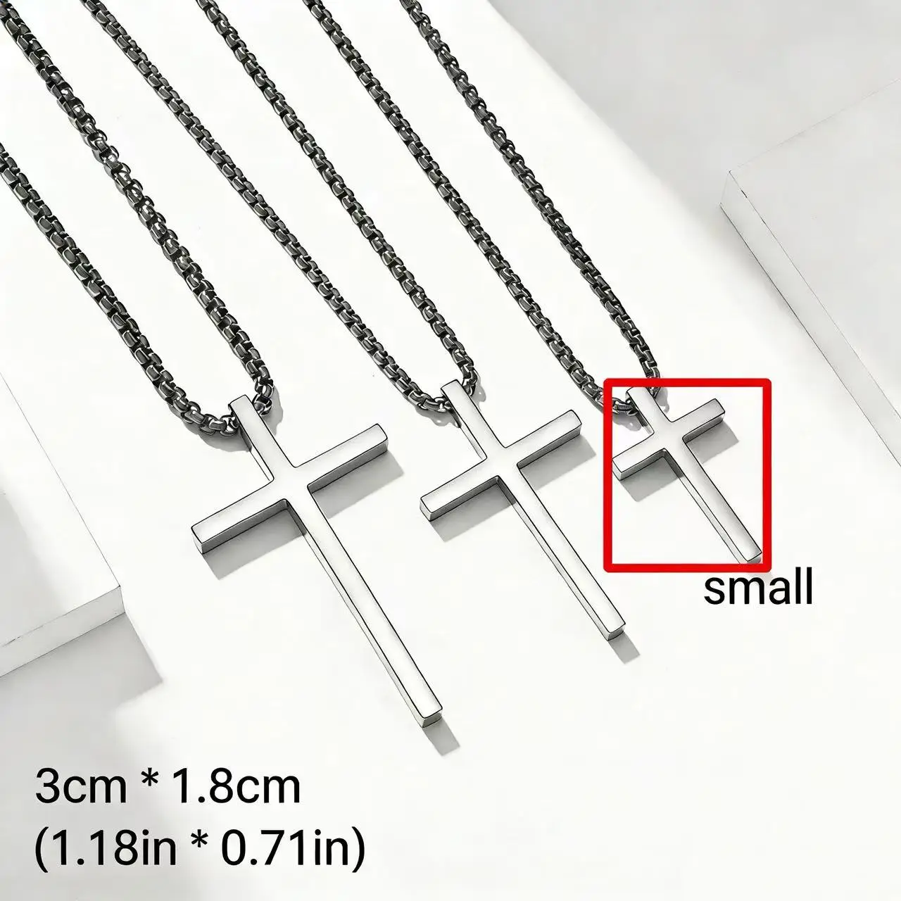 HNSP 316L Edelstahl-Kreuzanhänger-Kettenhalskette für Herren, Unisex, einfacher Stil, große, mittlere und kleine Größe, wasserdichter Schmuck – Detail 15