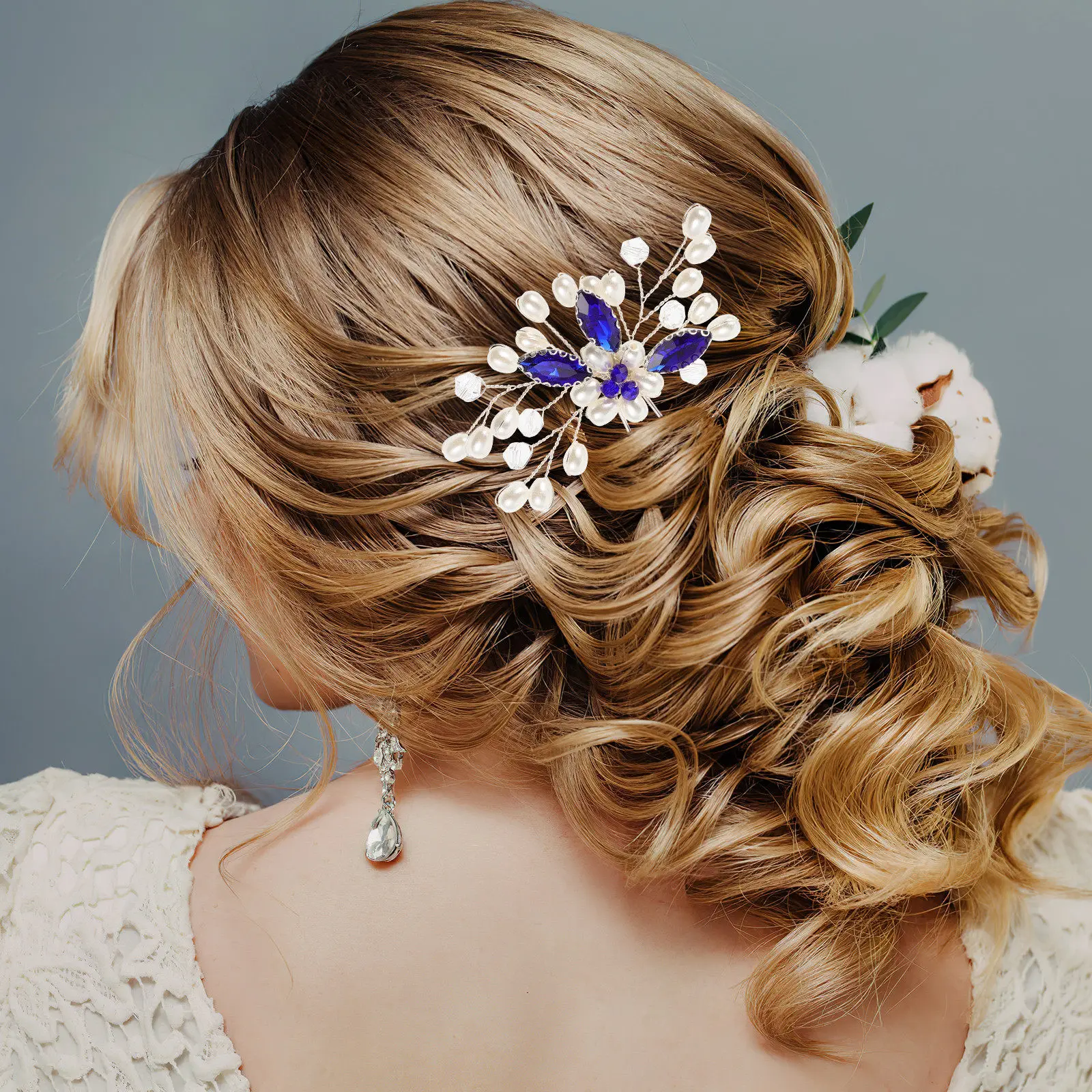 2Pcs Blue Rhinestone Hair Pin U Shaped Bridal Hair Accessory Wedding Party Evening Dance Birthday Fine Polishing